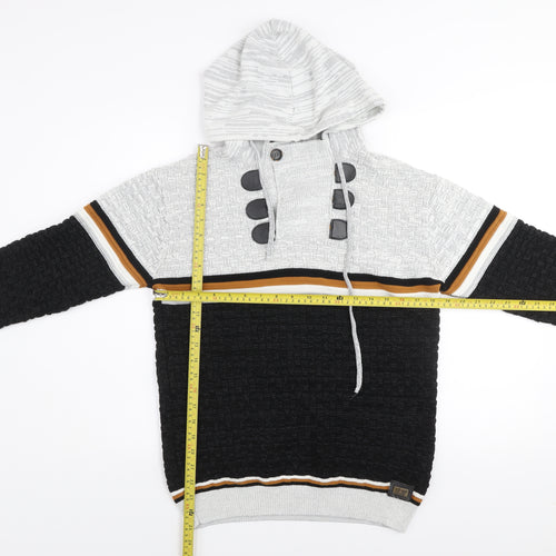 Club JU Men's Black Striped Knit Pullover Hoodie Size S