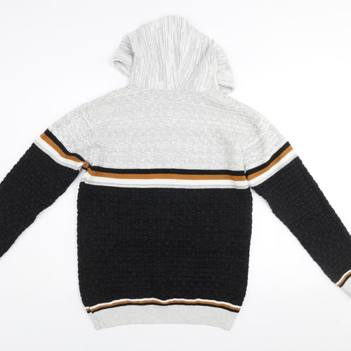 Club JU Men's Black Striped Knit Pullover Hoodie Size S