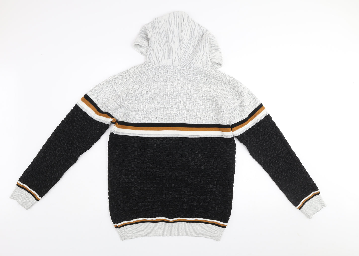 Club JU Men's Black Striped Knit Pullover Hoodie Size S