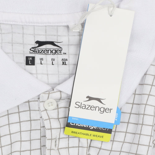 Slazenger Men's White Check Golf Polo Shirt Size L
