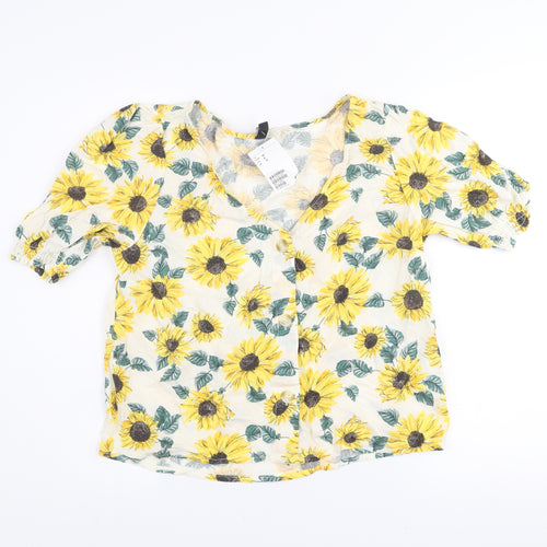 H&M Divided Women's Multicoloured Sunflower Blouse Size 12 Viscose Summer Top