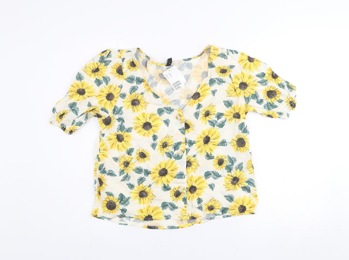 H&M Divided Women's Multicoloured Sunflower Blouse Size 12 Viscose Summer Top