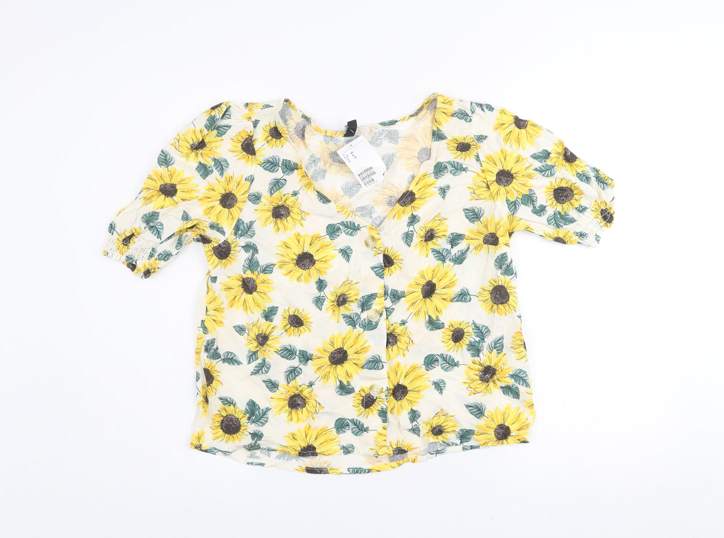 H&M Divided Women's Multicoloured Sunflower Blouse Size 12 Viscose Summer Top