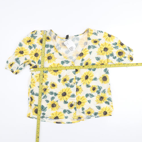 H&M Divided Women's Multicoloured Sunflower Blouse Size 12 Viscose Summer Top