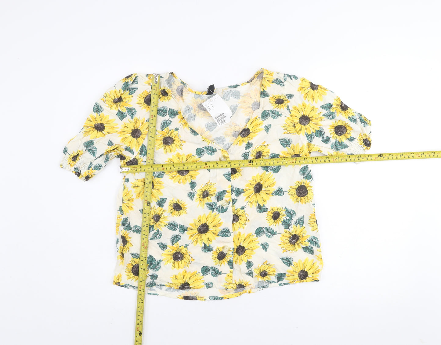 H&M Divided Women's Multicoloured Sunflower Blouse Size 12 Viscose Summer Top