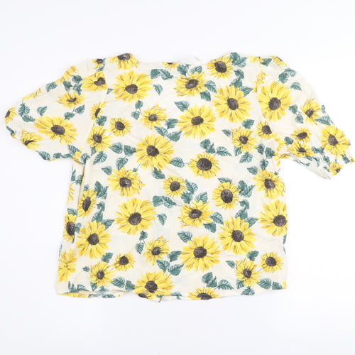 H&M Divided Women's Multicoloured Sunflower Blouse Size 12 Viscose Summer Top