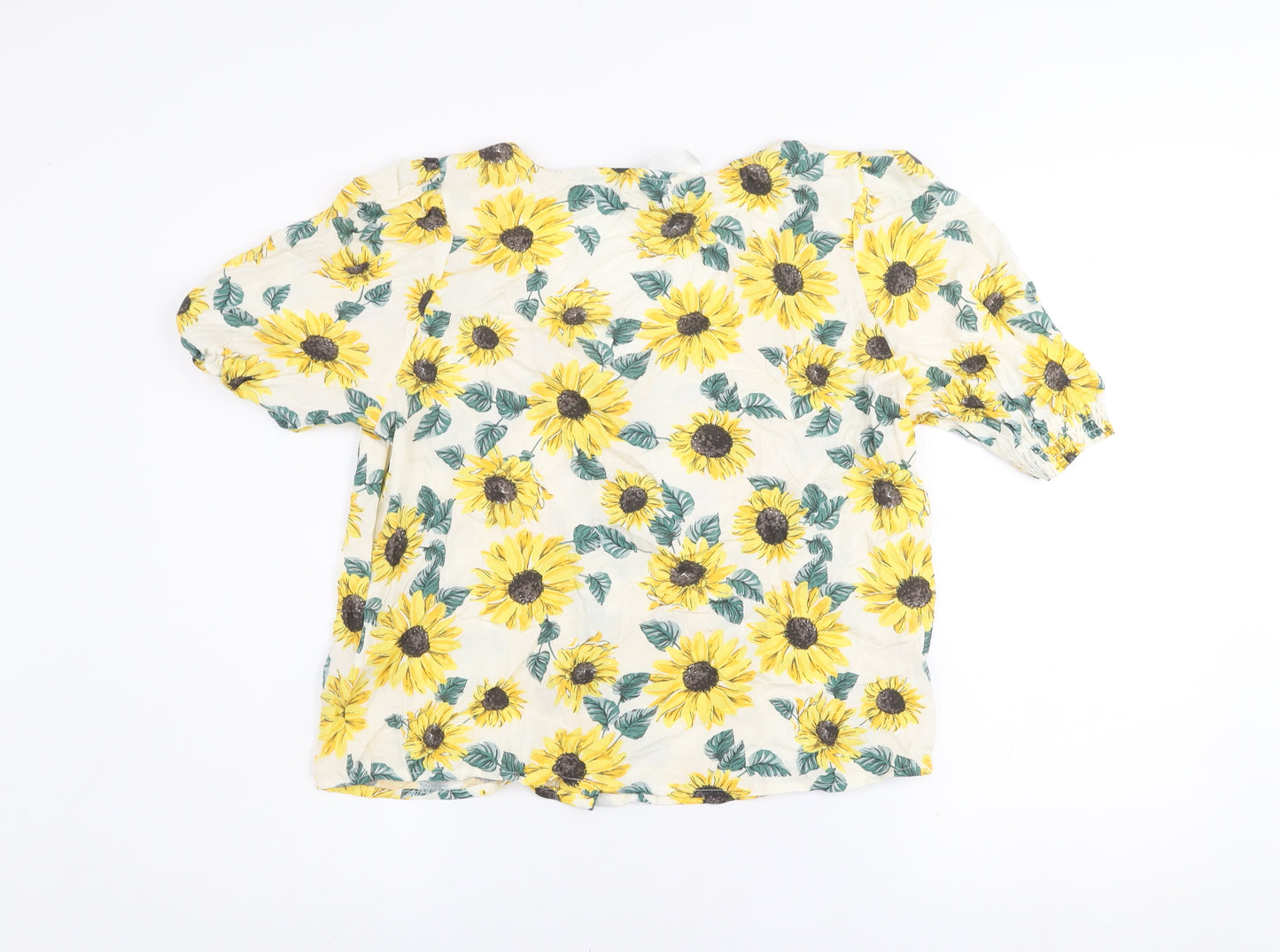 H&M Divided Women's Multicoloured Sunflower Blouse Size 12 Viscose Summer Top