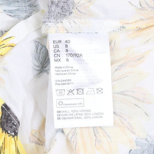 H&M Divided Women's Multicoloured Sunflower Blouse Size 12 Viscose Summer Top