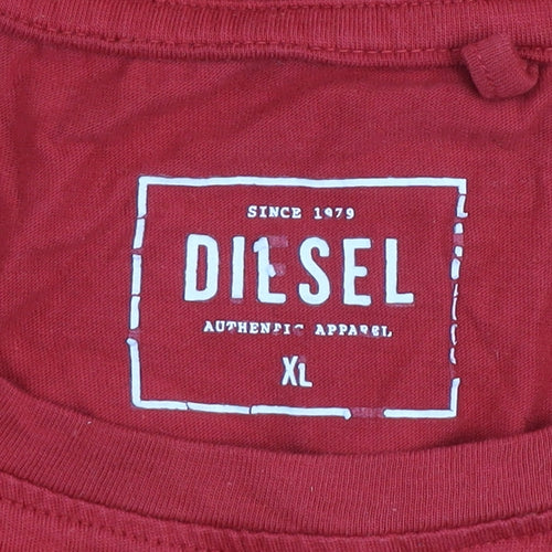 Diesel Men's Red Cotton Short Sleeve Crew Neck T-Shirt XL