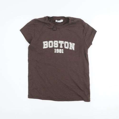 Stradivarius Women's Brown Cotton 'Boston 1981' T-Shirt Size 12