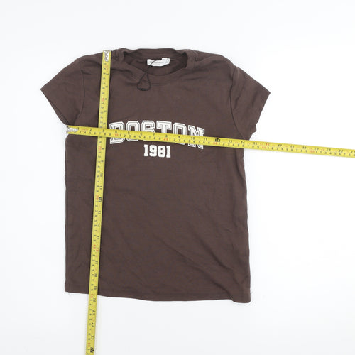 Stradivarius Women's Brown Cotton 'Boston 1981' T-Shirt Size 12