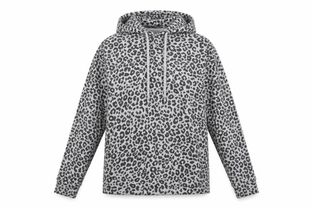 Kelly & Grace Women Grey Animal Print Pullover Hoodie Size S