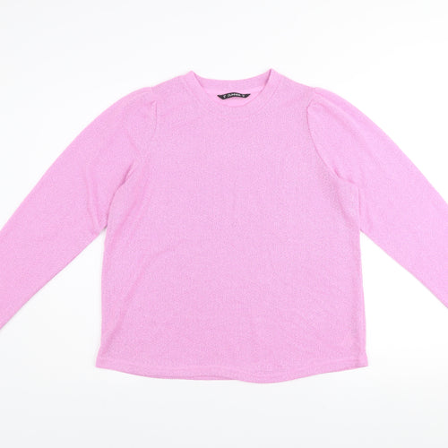 Dunnes Women's Pink Knit Crew Neck Puff Sleeve Jumper Size M