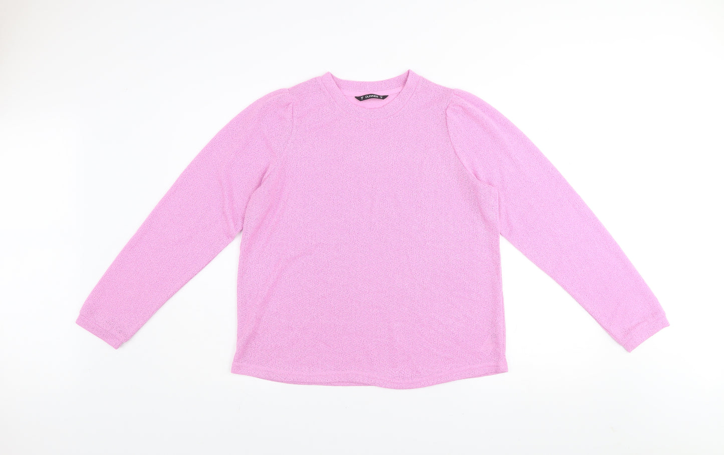 Dunnes Women's Pink Knit Crew Neck Puff Sleeve Jumper Size M