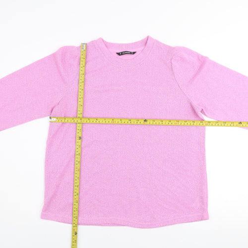 Dunnes Women's Pink Knit Crew Neck Puff Sleeve Jumper Size M