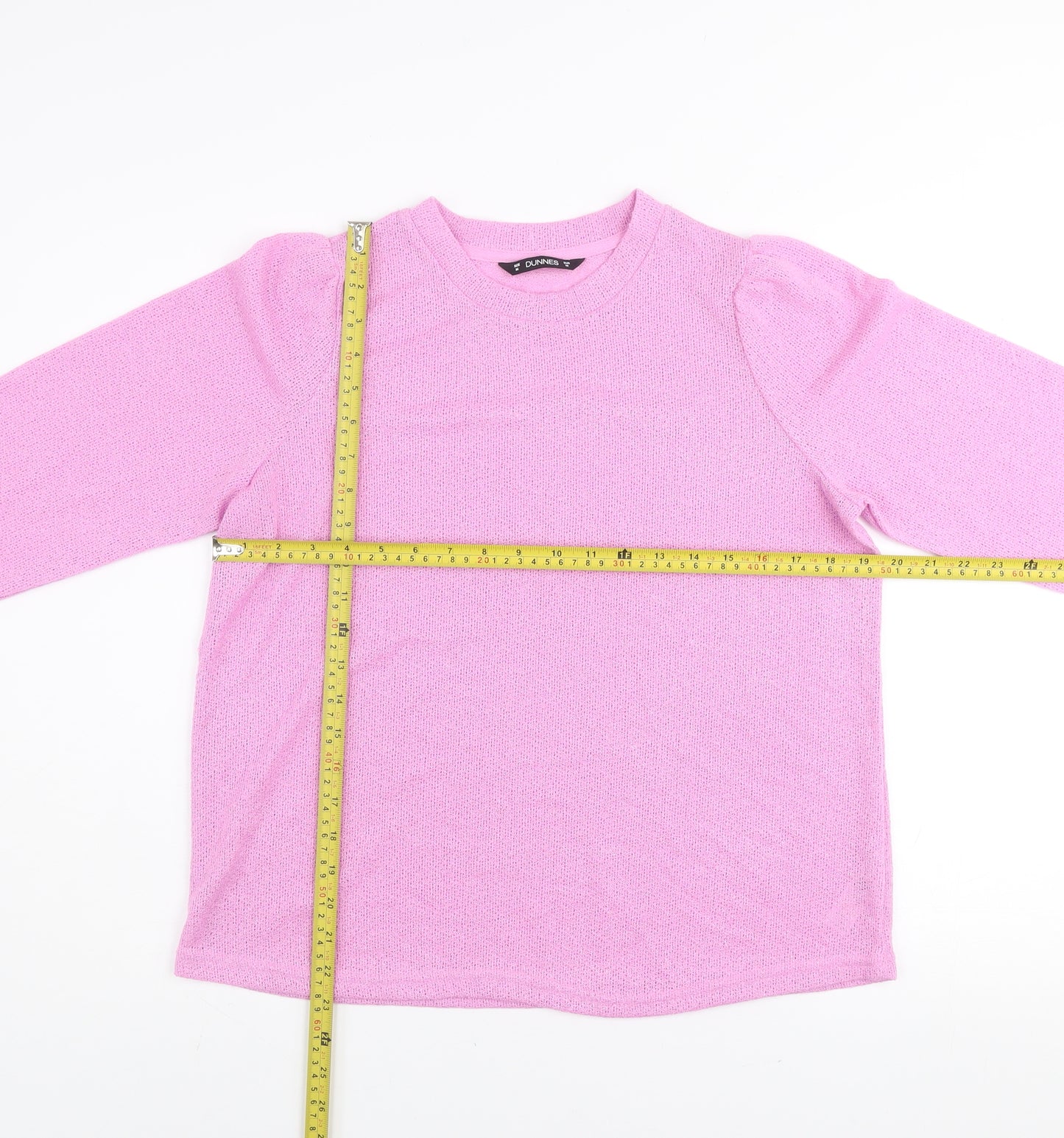 Dunnes Women's Pink Knit Crew Neck Puff Sleeve Jumper Size M