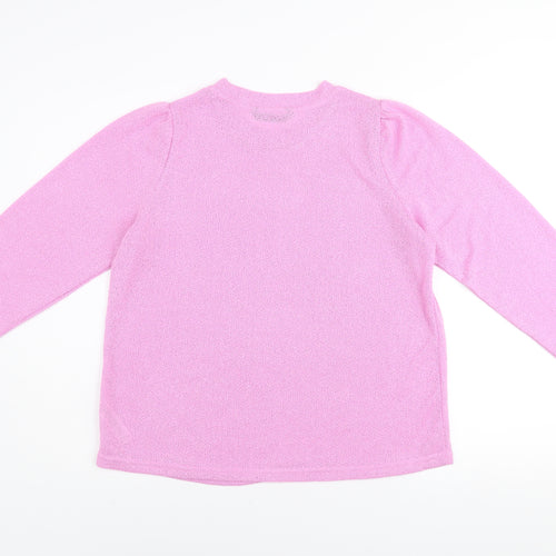 Dunnes Women's Pink Knit Crew Neck Puff Sleeve Jumper Size M