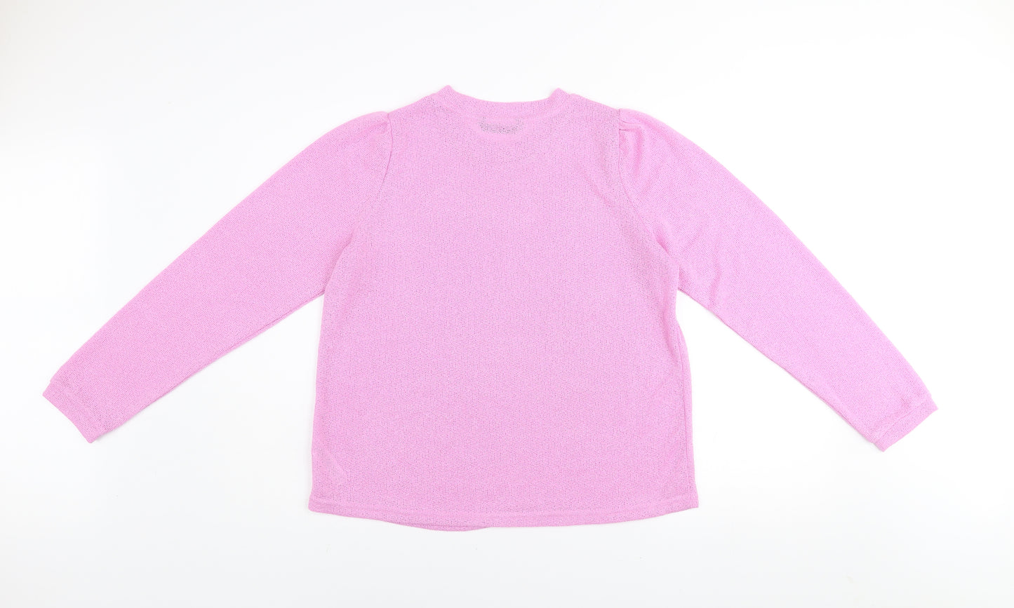 Dunnes Women's Pink Knit Crew Neck Puff Sleeve Jumper Size M