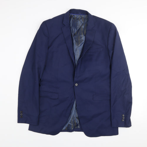 Identikit Men's Blue Wool Blend Two-Button Blazer Jacket Size 40L