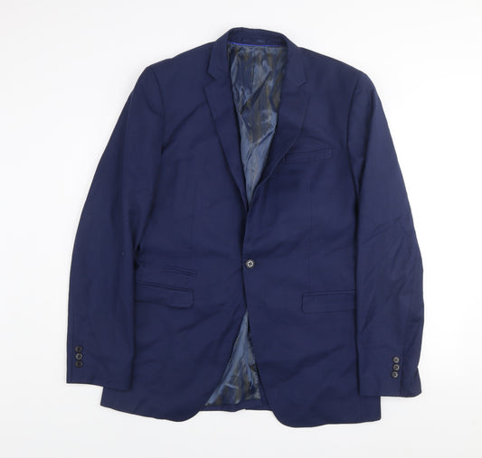 Identikit Men's Blue Wool Blend Two-Button Blazer Jacket Size 40L