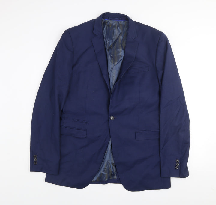 Identikit Men's Blue Wool Blend Two-Button Blazer Jacket Size 40L
