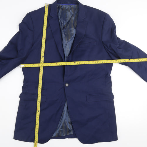 Identikit Men's Blue Wool Blend Two-Button Blazer Jacket Size 40L