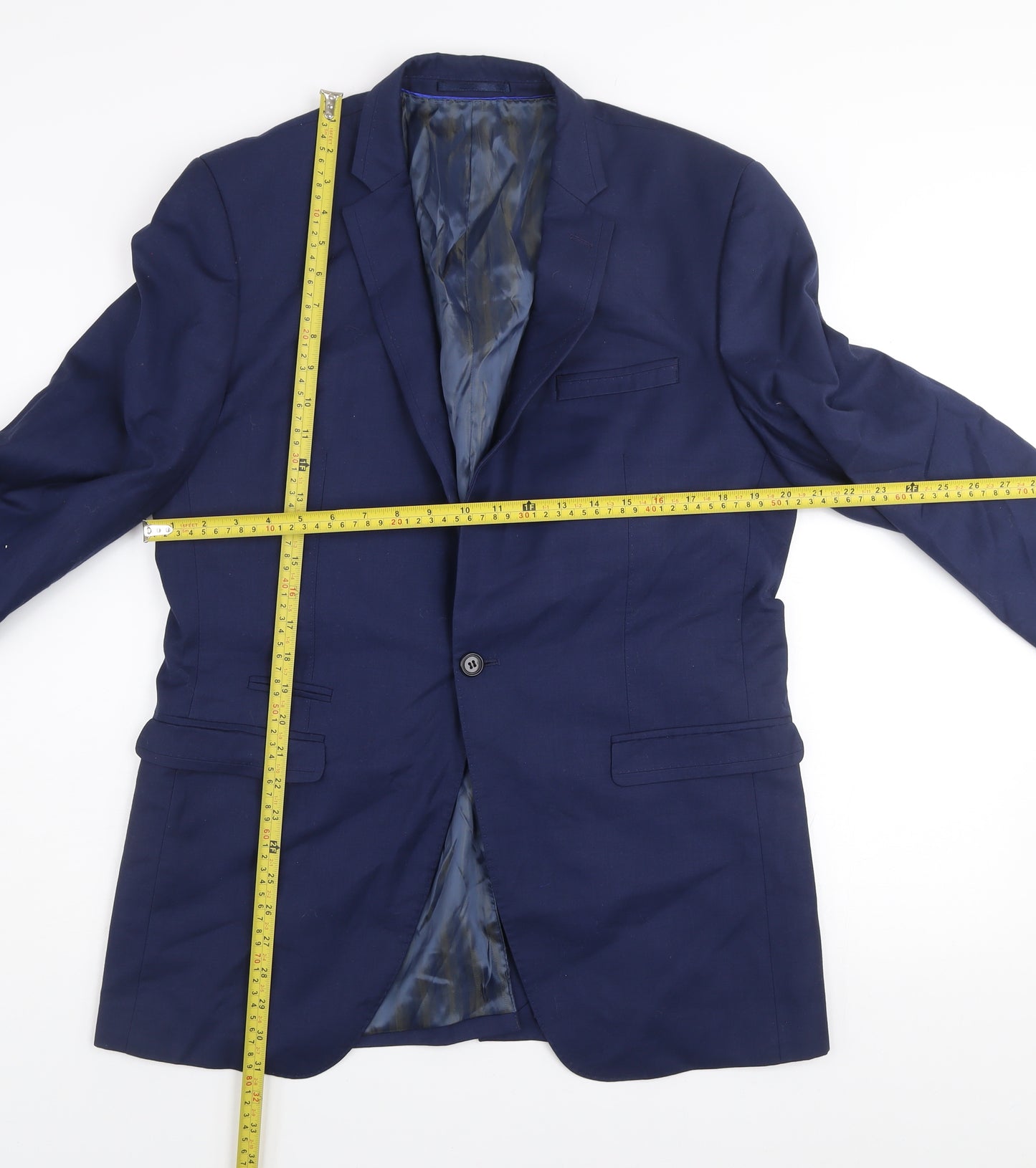 Identikit Men's Blue Wool Blend Two-Button Blazer Jacket Size 40L