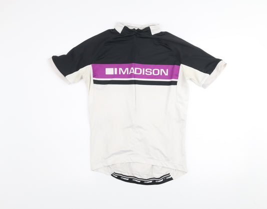 Madison Women's Beige & Black Cycling Jersey Size 12 Short Sleeve Quick Dry Top