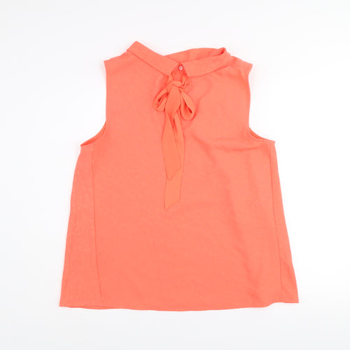 Gallery Womens Orange Sleeveless High Neck Bow Blouse Size 14