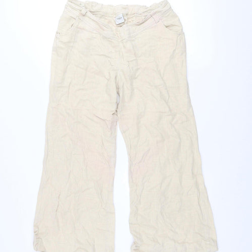 Mothercare Women’s Beige Wide-Leg Linen Blend Casual Trousers Size 10