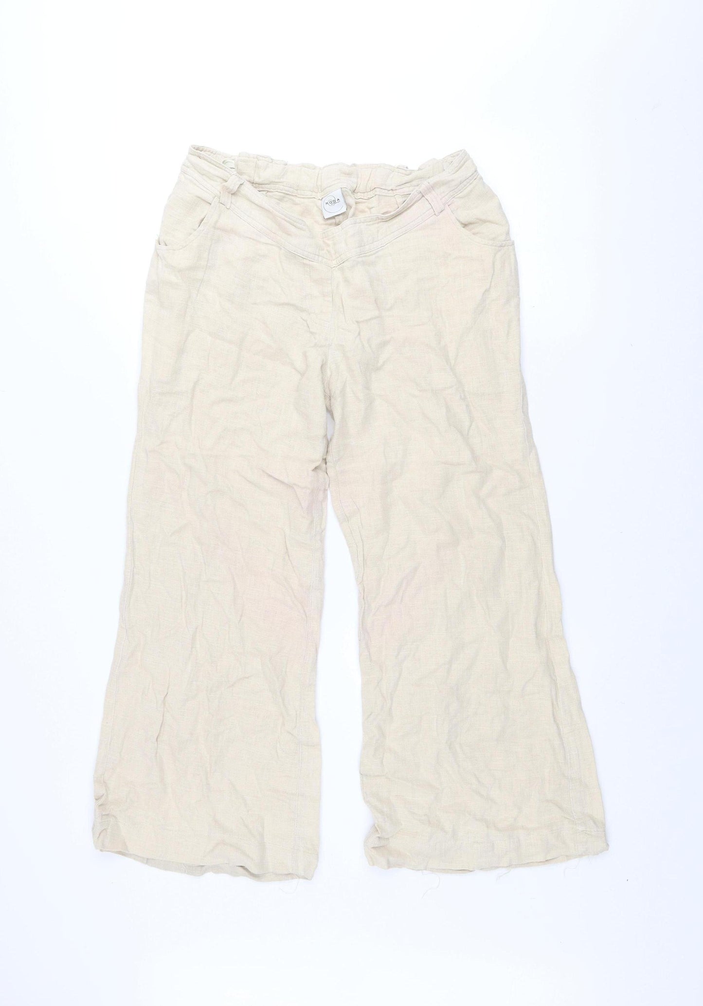 Mothercare Women’s Beige Wide-Leg Linen Blend Casual Trousers Size 10
