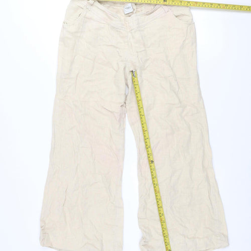 Mothercare Women’s Beige Wide-Leg Linen Blend Casual Trousers Size 10