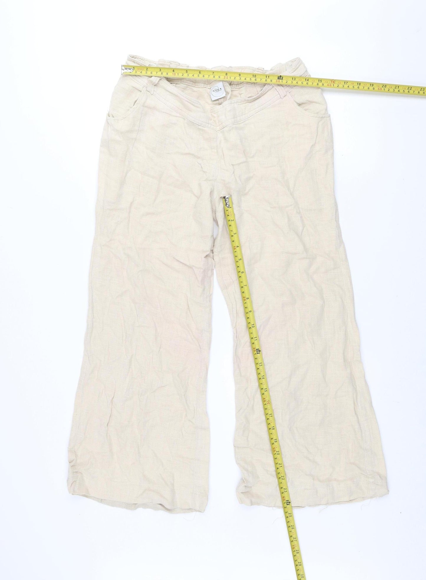 Mothercare Women’s Beige Wide-Leg Linen Blend Casual Trousers Size 10