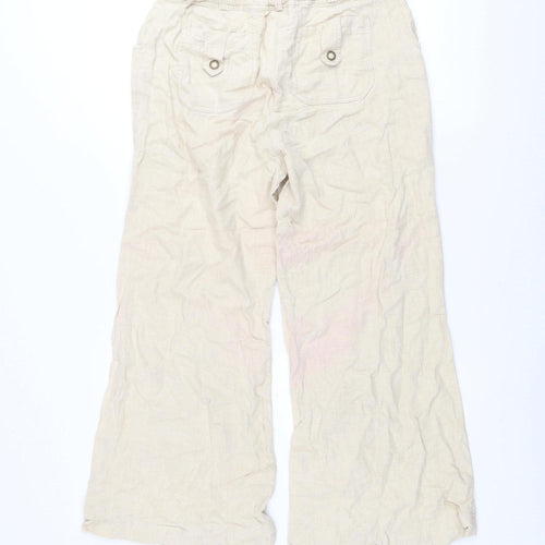 Mothercare Women’s Beige Wide-Leg Linen Blend Casual Trousers Size 10