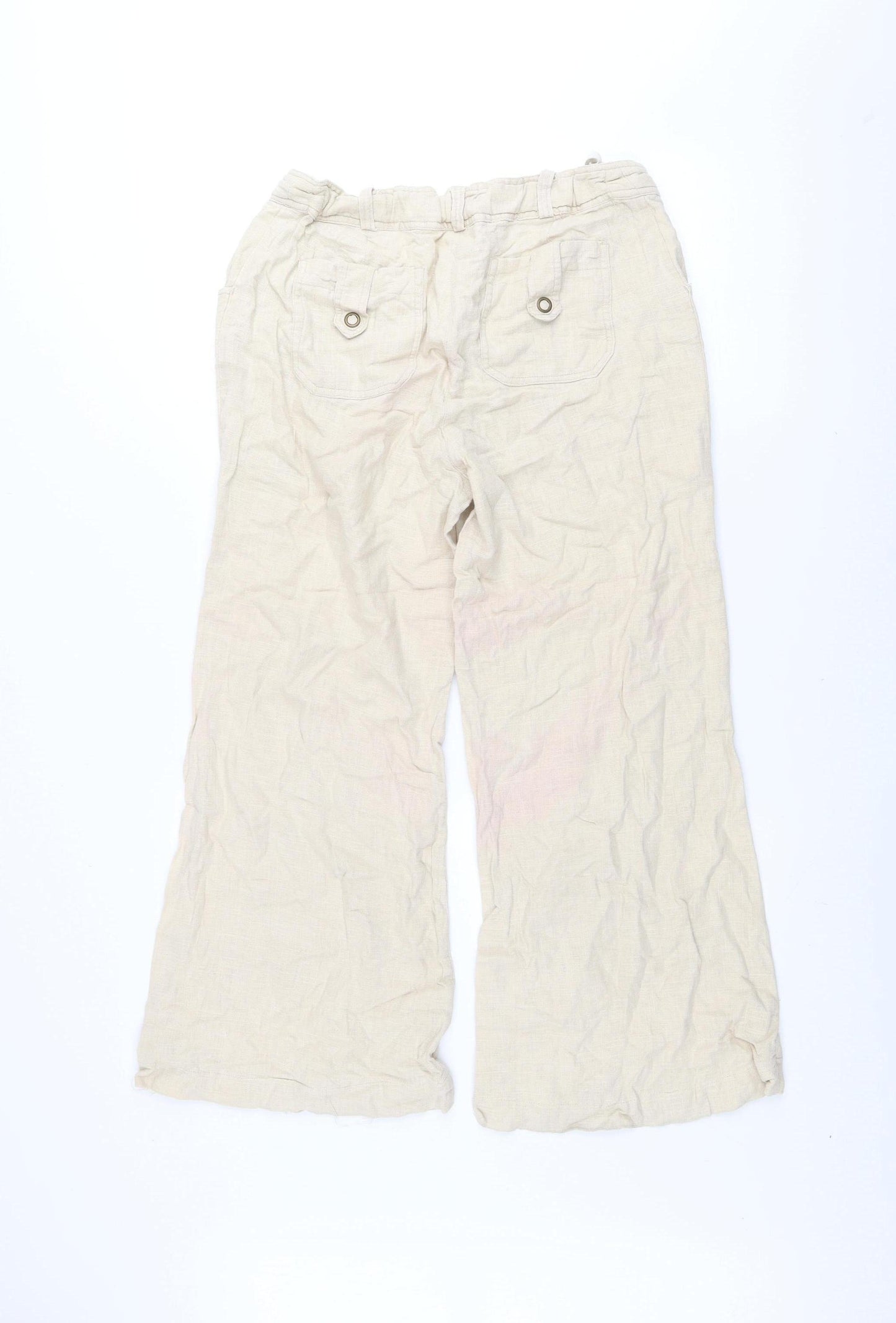 Mothercare Women’s Beige Wide-Leg Linen Blend Casual Trousers Size 10