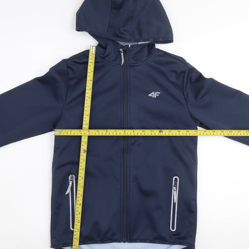 4F Boys Blue Softshell Hooded Jacket Size 158 Full Zip Water Resistant