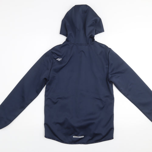 4F Boys Blue Softshell Hooded Jacket Size 158 Full Zip Water Resistant
