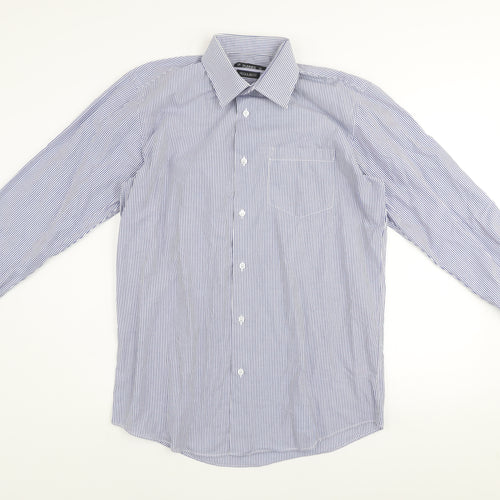 Dunnes Men's Blue Striped Regular Fit Long Sleeve Button-Up Shirt Size 15
