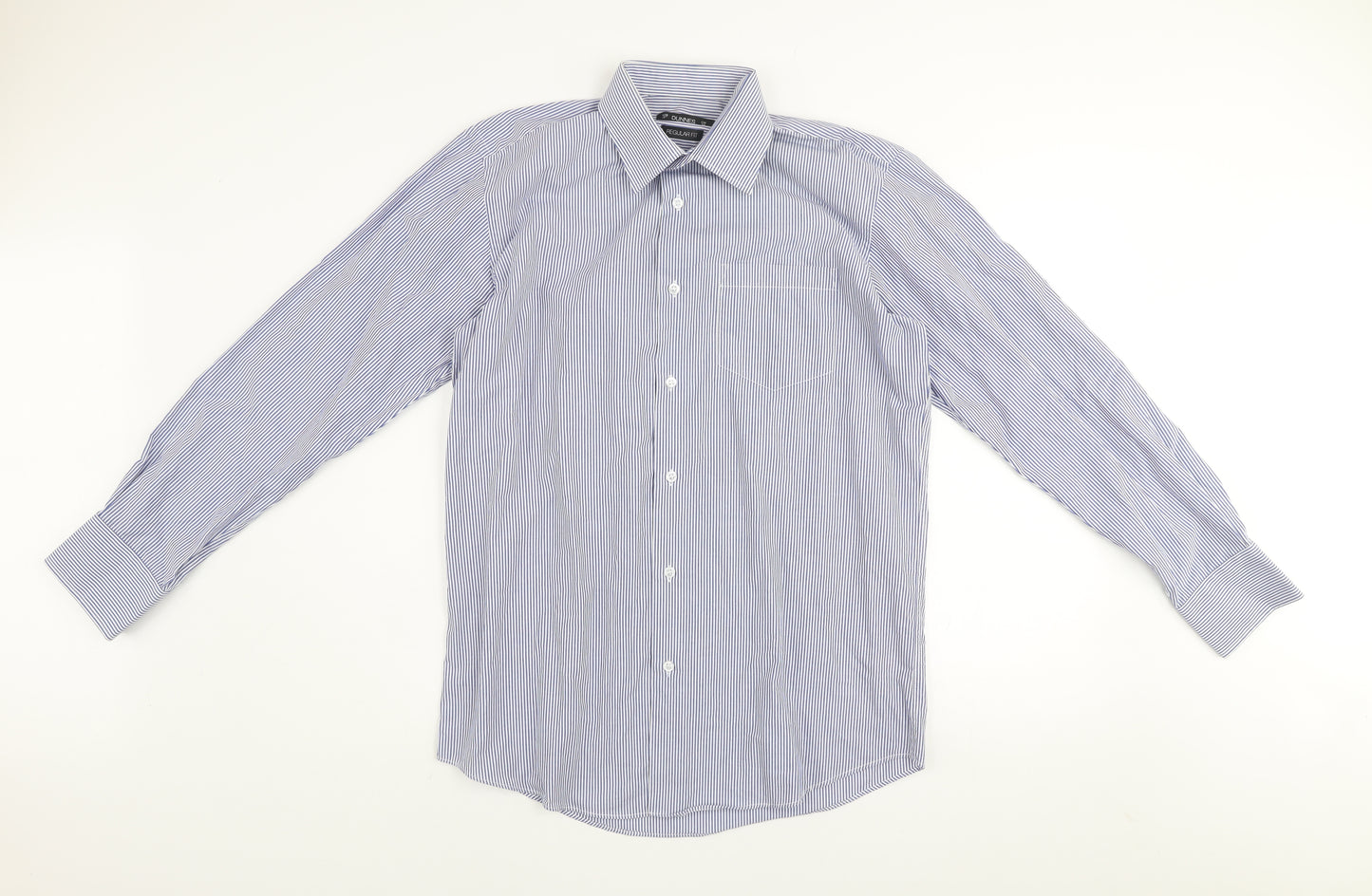 Dunnes Men's Blue Striped Regular Fit Long Sleeve Button-Up Shirt Size 15