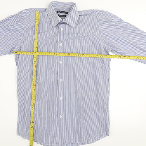 Dunnes Men's Blue Striped Regular Fit Long Sleeve Button-Up Shirt Size 15