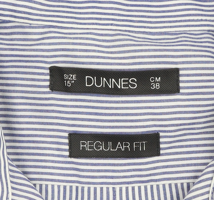 Dunnes Men's Blue Striped Regular Fit Long Sleeve Button-Up Shirt Size 15