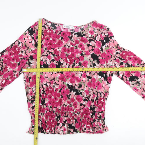 Gallery Women’s Floral Blouse Pink Black Viscose UK 12 Long Sleeve
