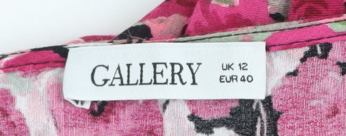 Gallery Women’s Floral Blouse Pink Black Viscose UK 12 Long Sleeve