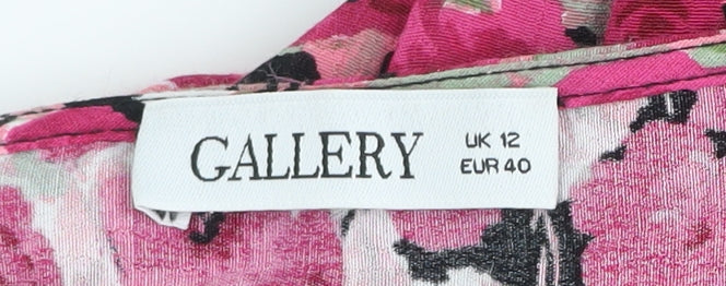 Gallery Women’s Floral Blouse Pink Black Viscose UK 12 Long Sleeve