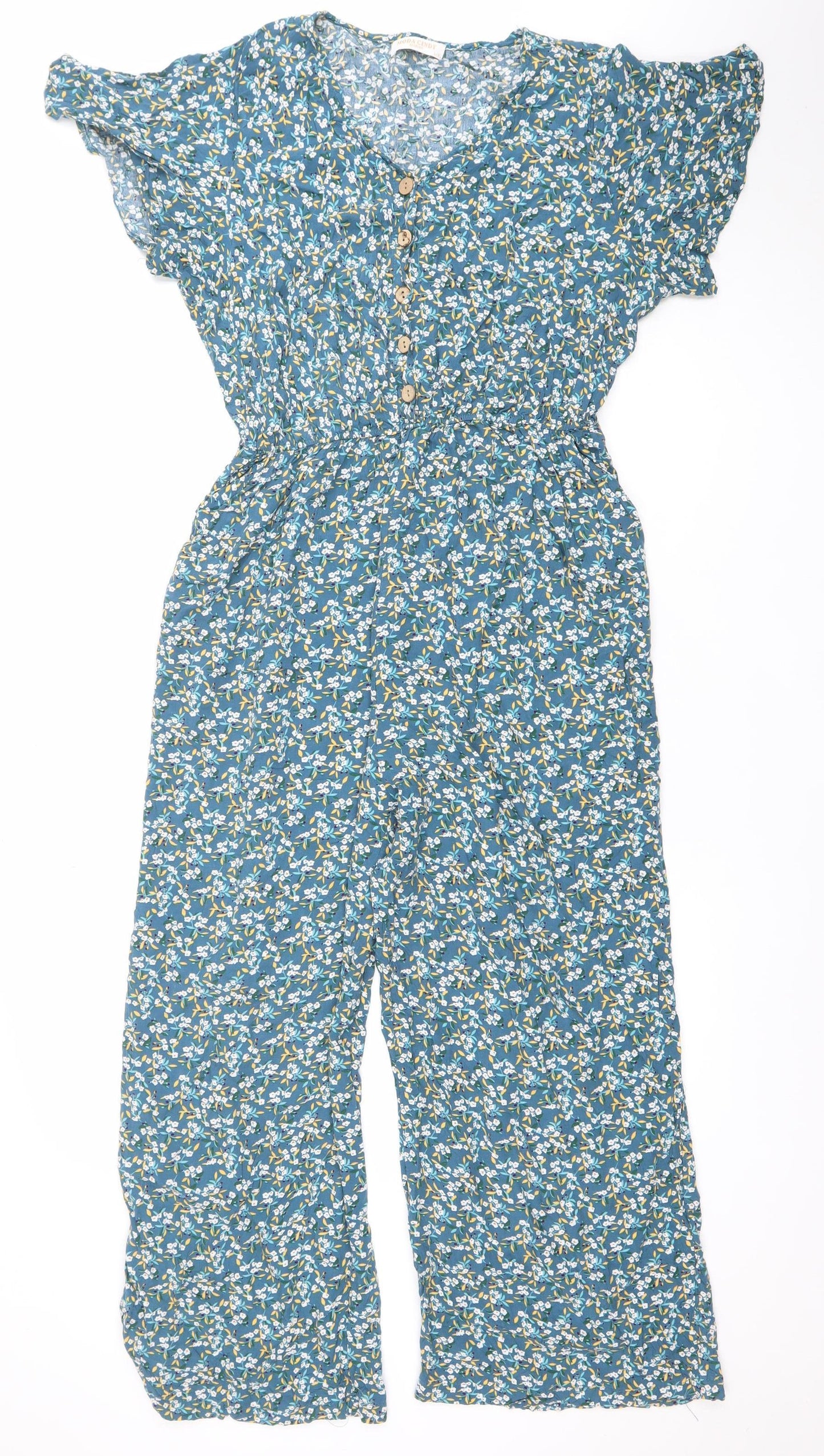 MODA CINDY Women’s Blue Floral Viscose Sleeveless Jumpsuit L