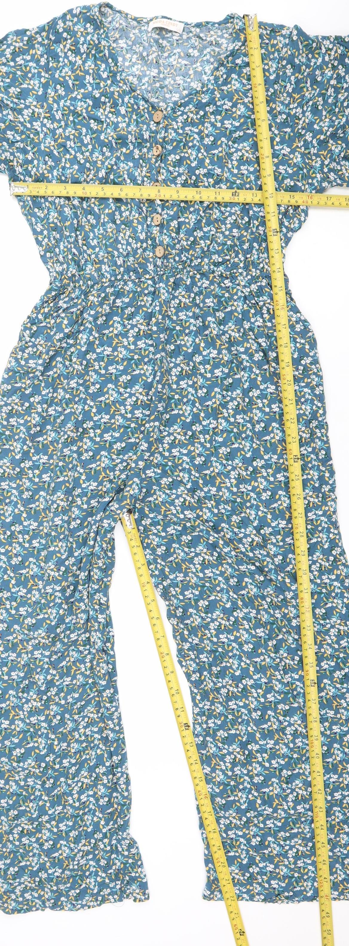 MODA CINDY Women’s Blue Floral Viscose Sleeveless Jumpsuit L