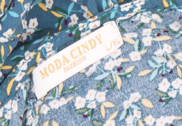 MODA CINDY Women’s Blue Floral Viscose Sleeveless Jumpsuit L