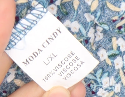 MODA CINDY Women’s Blue Floral Viscose Sleeveless Jumpsuit L