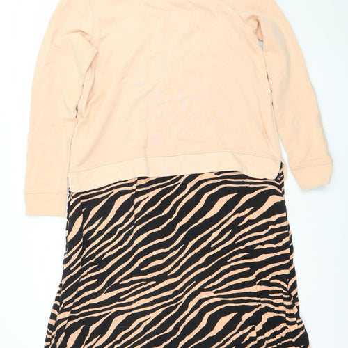 Gallery Women Beige & Black Animal Print Long Sleeve Skater Dress Size M