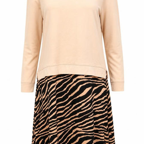 Gallery Women Beige & Black Animal Print Long Sleeve Skater Dress Size M